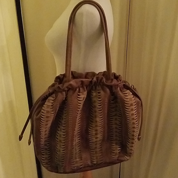 Elie Tahari Cognac Woven Vintage Leather Bag - Picture 2 of 6